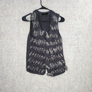 Jack Women’s Knitted Gray Faux Fur Vest Small Sleeveless Open Front Casual Layer